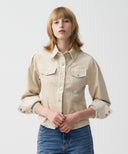 W SLIM FIT VELVET CORDUROY SHIRT IN IVORY