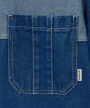 OVERSIZED PATCH WORK DENIM SHIRT JACKET IN BLUE