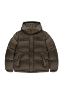 SLEEVE DETATCHABLE HOODED DOWN JACKET IN BROWN