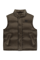 SLEEVE DETATCHABLE HOODED DOWN JACKET IN BROWN