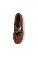 W CROSS BANDING SHEARING FLAT SHOES IN BROWN