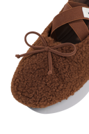W CROSS BANDING SHEARING FLAT SHOES IN BROWN