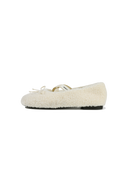W CROSS BANDING SHEARING FLAT SHOES IN IVORY