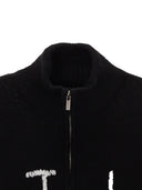 EMBROIDERY LOGO KNIT ZIP UP IN BLACK