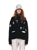 EMBROIDERY LOGO KNIT ZIP UP IN BLACK