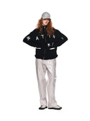 EMBROIDERY LOGO KNIT ZIP UP IN BLACK