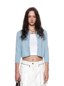 THREE QUARTER SLEEVE ROUND CARDIGAN IN LIGHT BLUE