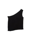 SIDE BUTTON ONE SHOULDER KNIT TOP IN BLACK