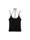 STRAP HALTER NECK KNIT TOP IN BLACK