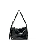 EMBOSSED LOGO LEATHER SHOULDER BAG IN BLACK