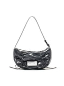HALF SHIRRING RIBBON ROUND BAG IN CHARCOAL GREY