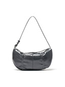 HALF SHIRRING RIBBON ROUND BAG IN CHARCOAL GREY