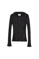 LOGO POINT DAMAGE SLIM HOODY CARDIGAN IN CHARCOAL GREY