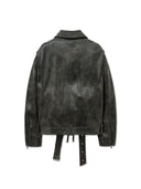 FAUX LEATHER BELTED RIDER JUMPER IN CHARCOAL GREY
