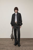 BACK TUCK DETAIL DENIM LIKE PANTS IN BLACK