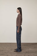 BACK TUCK DETAIL DENIM LIKE PANTS IN NAVY