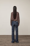 BACK TUCK DETAIL DENIM LIKE PANTS IN NAVY