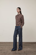 BACK TUCK DETAIL DENIM LIKE PANTS IN NAVY