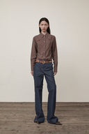BACK TUCK DETAIL DENIM LIKE PANTS IN NAVY