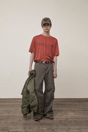 WASHED WIDE CARGO PANTS FOR MEN IN CHARCOAL GREY