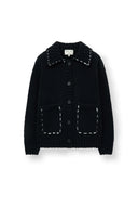 HANDMADE COLLAR KNIT CARDIGARN FOR WOMEN IN BLACK