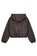 BACK LOGO HOODY SHORT DOWN JUMPER IN CHARCOAL GREY