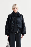 FAUX LEATHER DOWN JUMPER FOR WOMEN IN BLACK