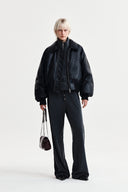 FAUX LEATHER DOWN JUMPER FOR WOMEN IN BLACK
