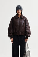 FAUX LEATHER DOWN JUMPER FOR WOMEN IN BROWN