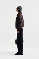 FAUX LEATHER DOWN JUMPER FOR WOMEN IN BROWN