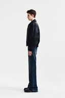 FAUX LEATHER DOWN JUMPER FOR MEN IN BLACK