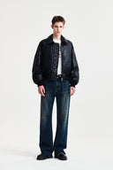 FAUX LEATHER DOWN JUMPER FOR MEN IN BLACK