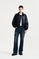FAUX LEATHER DOWN JUMPER FOR MEN IN BLACK