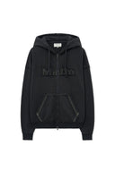 RAW CUT APPLIQUE HOODY ZIP UP IN CHARCOAL GREY