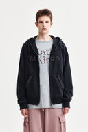RAW CUT APPLIQUE HOODY ZIP UP IN CHARCOAL GREY