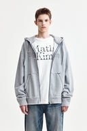 RAW CUT APPLIQUE HOODY ZIP UP IN GRAY