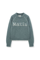 BASIC LOGO RAGLAN KNIT PULLOVER IN SMOKE BLUE