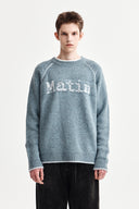 BASIC LOGO RAGLAN KNIT PULLOVER IN SMOKE BLUE