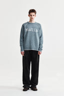 BASIC LOGO RAGLAN KNIT PULLOVER IN SMOKE BLUE