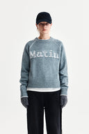 BASIC LOGO RAGLAN KNIT PULLOVER IN SMOKE BLUE