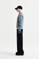 BASIC LOGO RAGLAN KNIT PULLOVER IN SMOKE BLUE