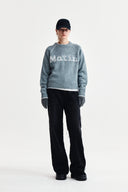 BASIC LOGO RAGLAN KNIT PULLOVER IN SMOKE BLUE