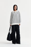 心形LOGO翻領條紋上衣 象牙白