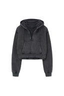 WASHED LAYERED CROP HOODY IN CHARCOAL GREY