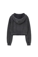 WASHED LAYERED CROP HOODY IN CHARCOAL GREY