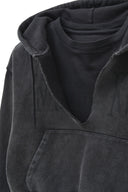WASHED LAYERED CROP HOODY IN CHARCOAL GREY
