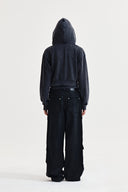 WASHED LAYERED CROP HOODY IN CHARCOAL GREY