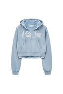 WASHED LAYERED CROP HOODY IN LIGHT BLUE