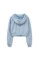WASHED LAYERED CROP HOODY IN LIGHT BLUE