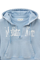 WASHED LAYERED CROP HOODY IN LIGHT BLUE